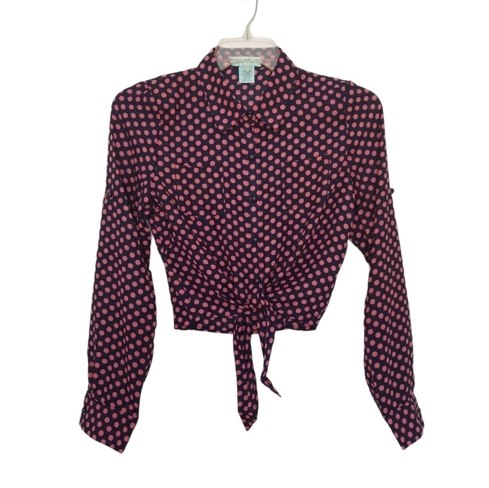 Diva Appared Polka Dot Button Up Tie Front Shirt.
